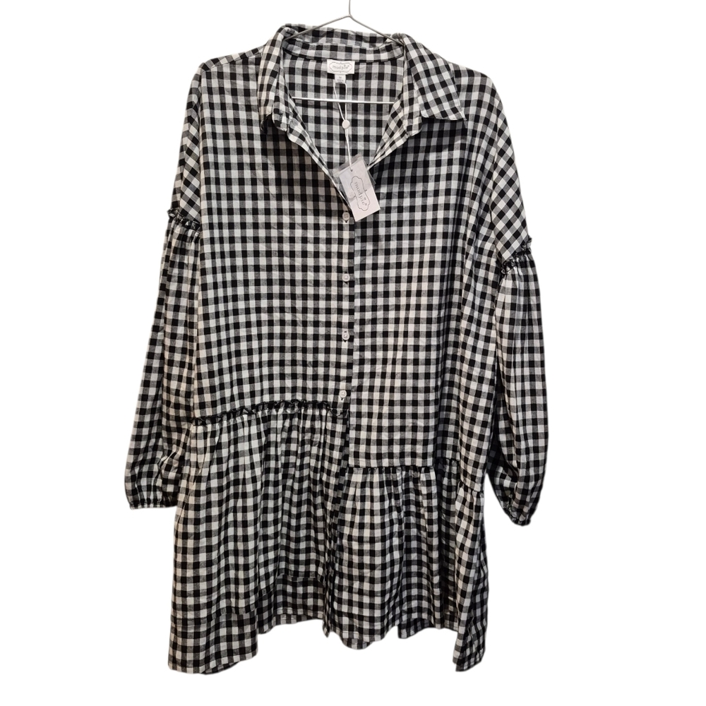 Mud Pie Size Medium New Ruffle Dress Button Front Black And White Gingham NWT